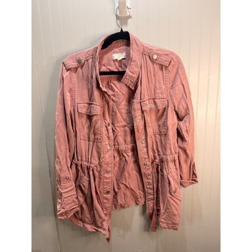 Loft Utility Jacket Dusty Rose Pink Snap Front Drawstring Waist Womens Small